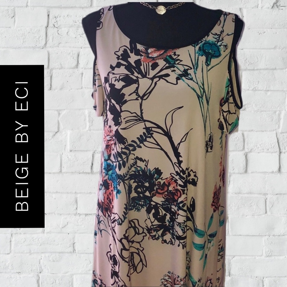 BEIGE BY ECI - M COLD SHOULDER FLORAL DRESS